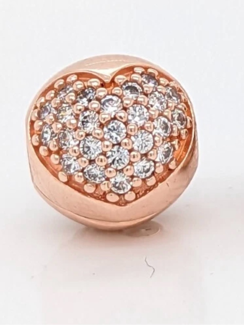 Rose Gold Heart Cubic Zirconia Bead Charm clip